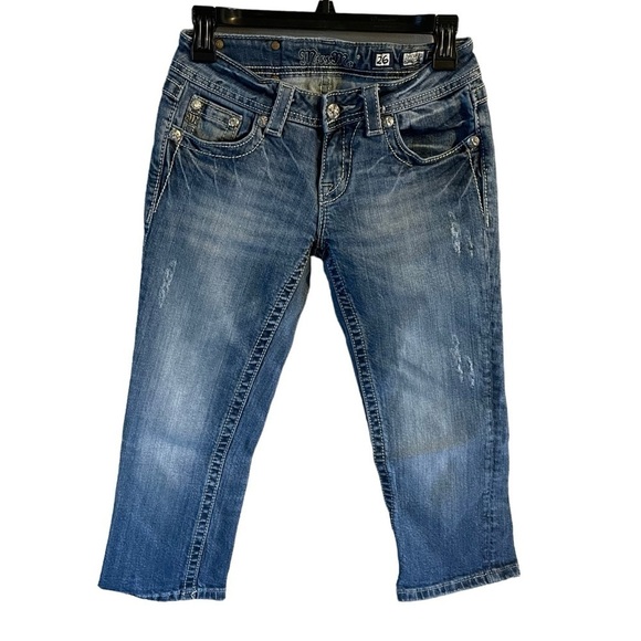 Miss Me Cuff Capris with silver rhinestones and lots of bling size 26 distressed - Picture 2 of 15